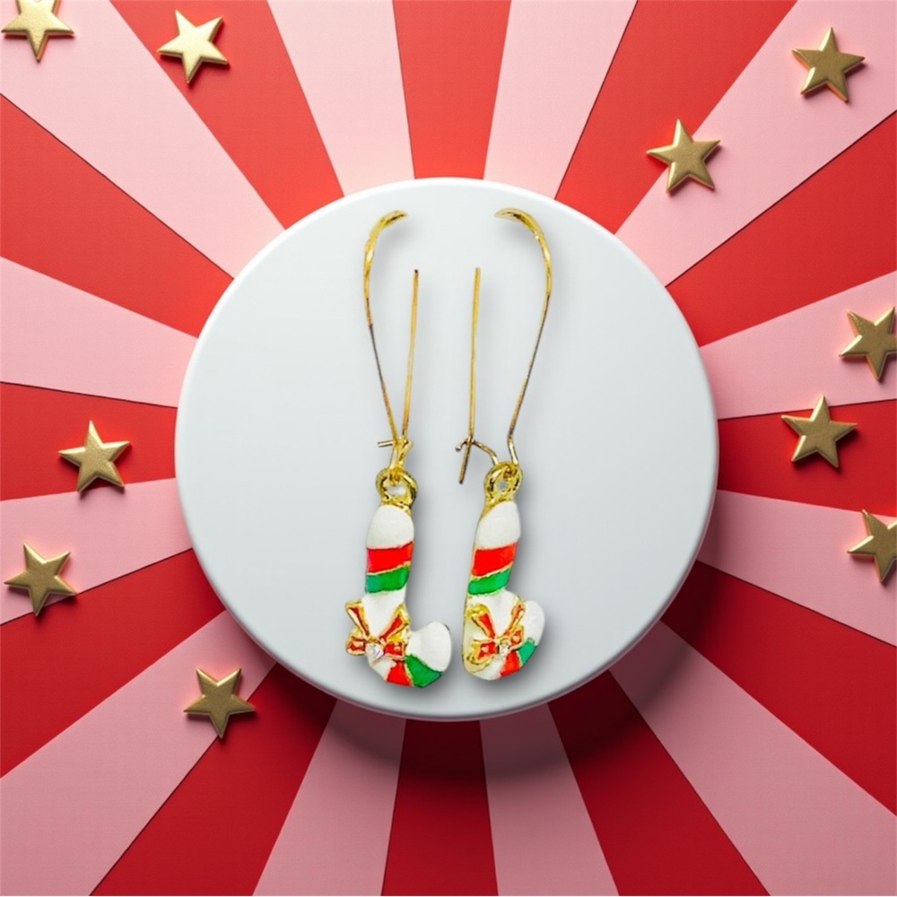 BOUTIQUE Festive Candy Cane Earrings, Christmas, Candy Dangles